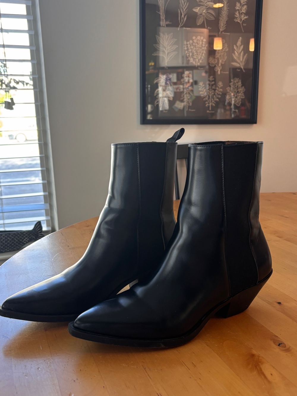 H&M Black Pointed Leather Ankle Boots